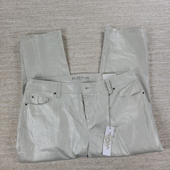 Chicos Platinum Girlfriend Coated Jeans Womens 10/M Silver Metallic Glitter New - Picture 9 of 10